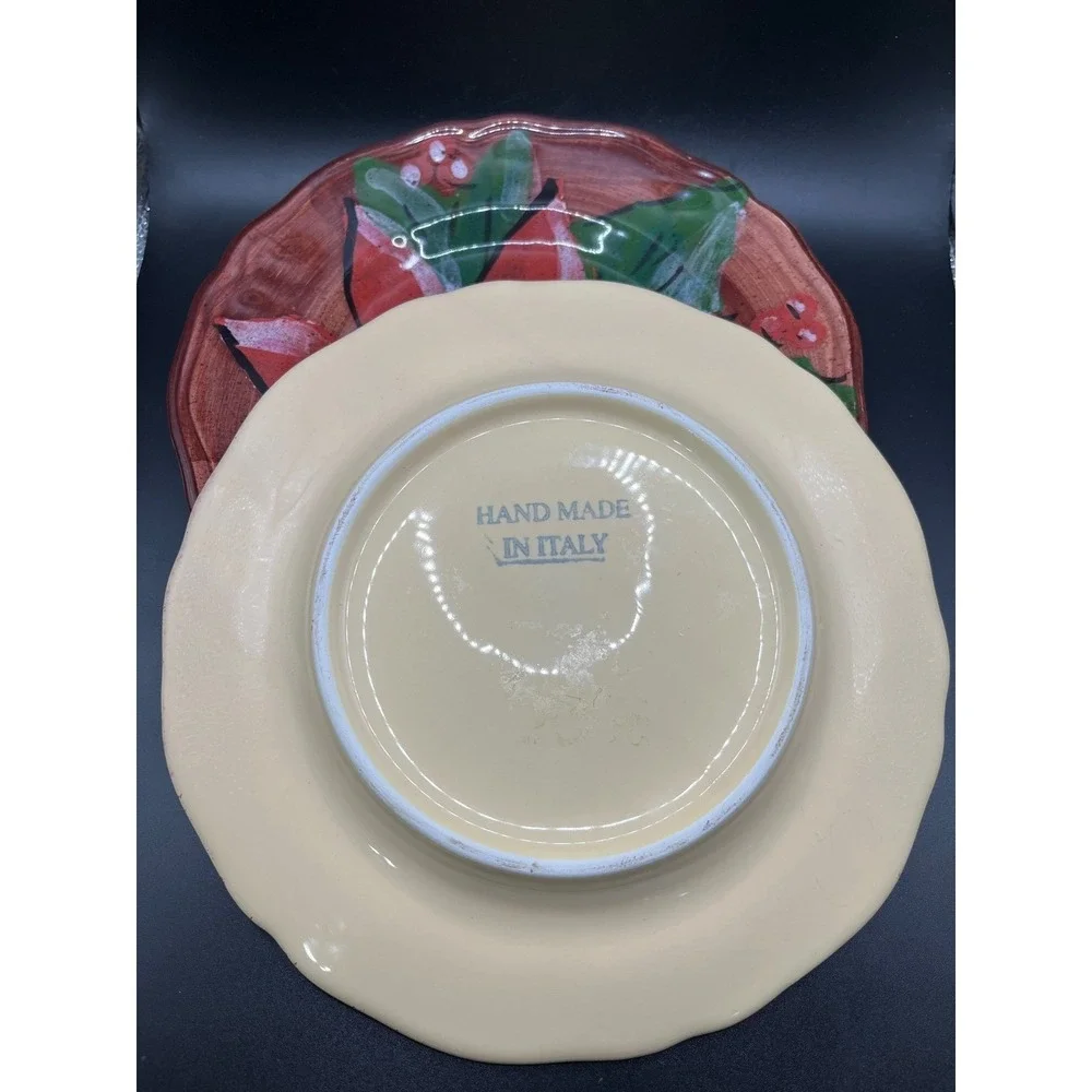 Vintage Hand-Painted Poinsettia Plates, 8.25
